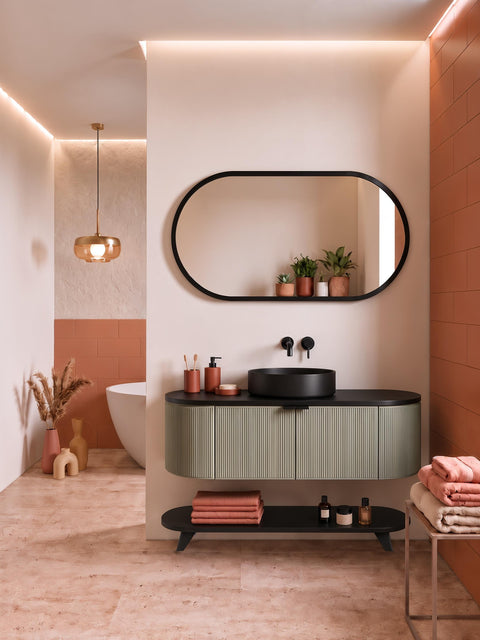 Globo - Set mobile bagno 120 verde salvia e nero con top inferiore a terra su piedini