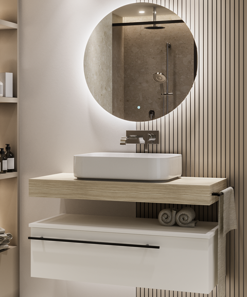 Riflesso - Set top mobile bagno rovere naturale 100.5