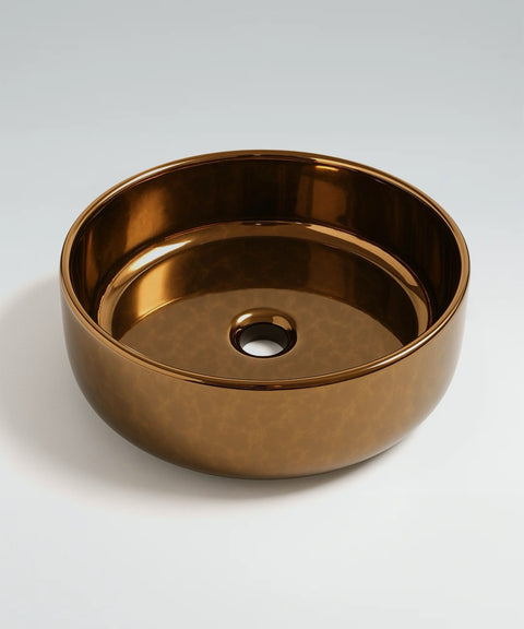 Lavabo da appoggio tondo ORBIS in ceramica bronzo lucido