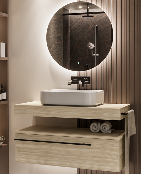 Riflesso - Set top mobile bagno rovere naturale 100.5