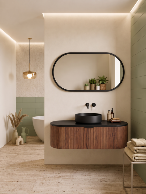 Globo - Set mobile bagno 120 noce nordico scuro e nero