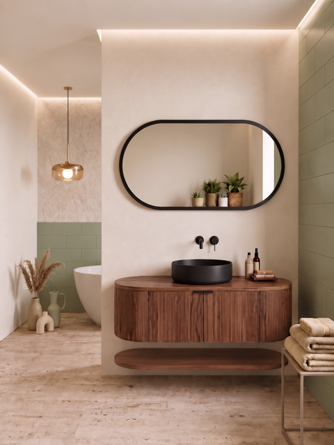 Globo - Set mobile bagno 120 noce nordico scuro con top inferiore