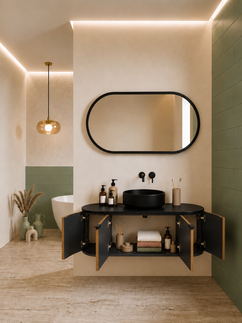 Globo - Set mobile bagno 120 noce nordico scuro e nero