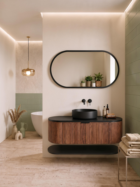 Globo - Set mobile bagno 120 noce nordico scuro e nero con top inferiore