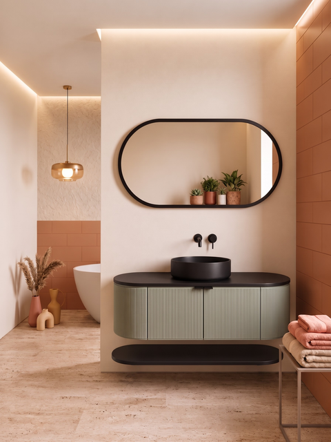 Globo - Set mobile bagno 120 verde salvia e nero con top inferiore