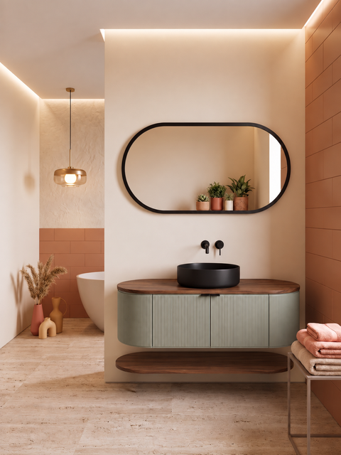 Globo - Set mobile bagno 120 verde salvia e noce nordico scuro con top inferiore