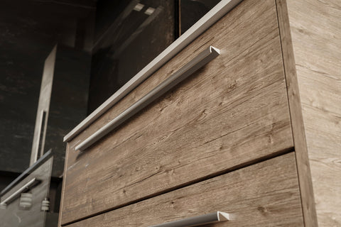 Base mobile da bagno collezione essenza colore larice dolomite con maniglia in alluminio in evidenza