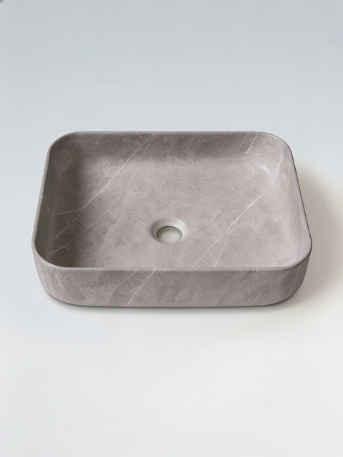 Lavabo da appoggio rettangolare LEVANTE in ceramica effetto marmo grigio opaco